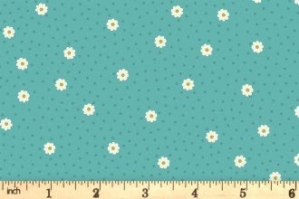 Lewis & Irene Little Matryoshka Fabric Collection Daisy Dots on Turquoise A567.3