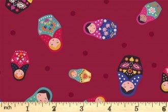 Lewis & Irene Little Matryoshka Fabric Collection Matryoshka on Dark Red A566.2