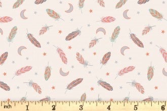 Lewis & Irene Enchanted Fabric Collection Metallic Copper Feathers and Stars on Cream A545.1