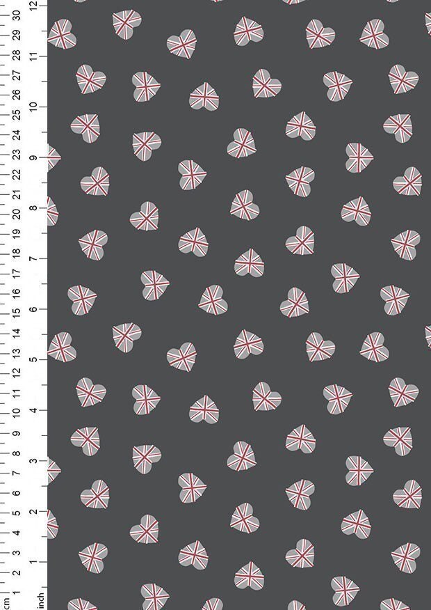 Lewis & Irene Jubilee Fabric Collection Union Jack Hearts on Black A345.3