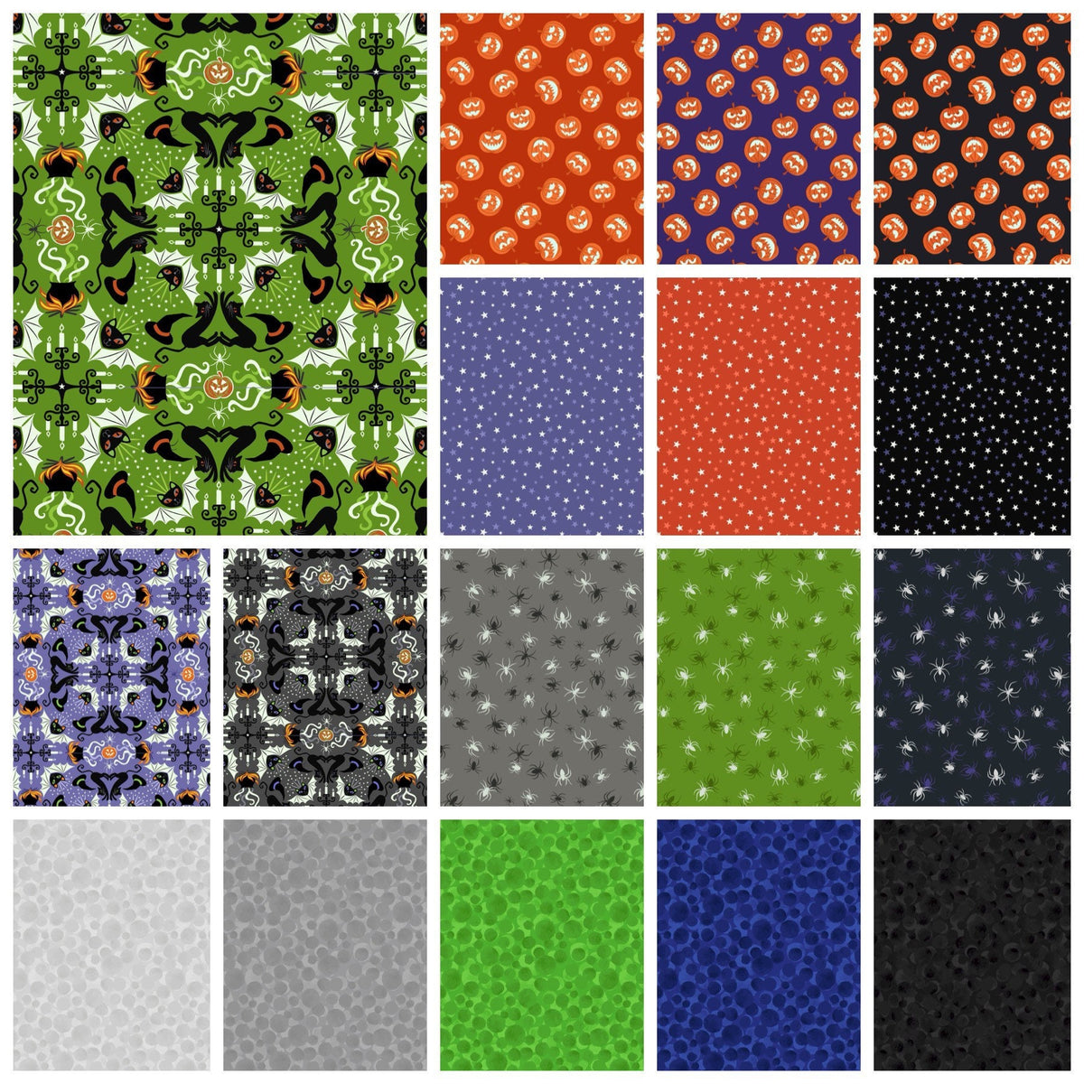 Lewis & Irene Haunted House Fabric Collection Glowing Spiders on Green A602.2