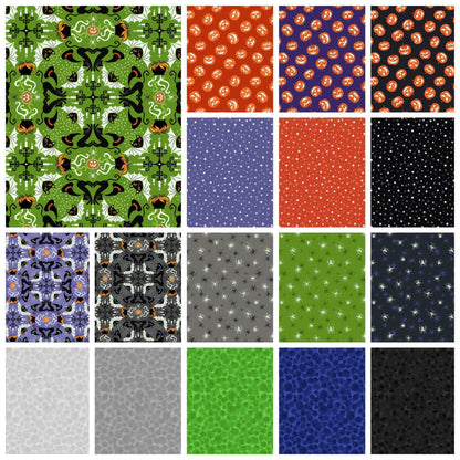 Lewis & Irene Haunted House Fabric Collection Glowing Spiders on Green A602.2