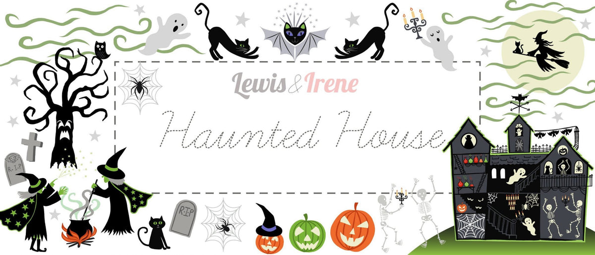 END OF BOLT 10" Glow-In-The-Dark Lewis & Irene Haunted House Fabric Collection Glowing Dark Stars on Spooky Blue A600.1
