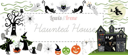 Lewis & Irene Haunted House Fabric Collection Glowing Spiders on Green A602.2