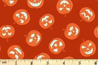 Lewis & Irene Haunted House Fabric Collection Glowing Pumpkin Faces on Orange A601.1