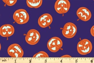 Lewis & Irene Haunted House Fabric Collection Glowing Pumpkin Faces on Purple A601.2