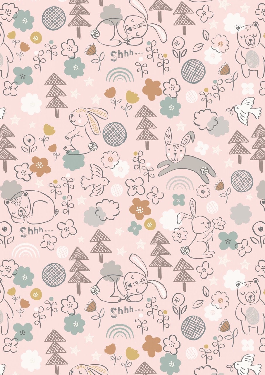 Lewis & Irene Bella Bunny and Bear Fabric Collection Bella and Bear on Pink A645.2