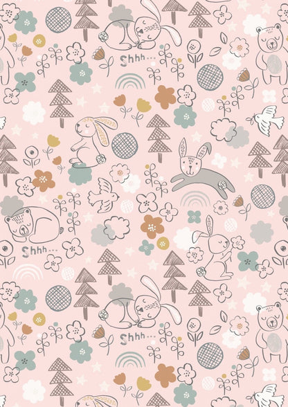 Lewis & Irene Bella Bunny and Bear Fabric Collection Bella and Bear on Pink A645.2