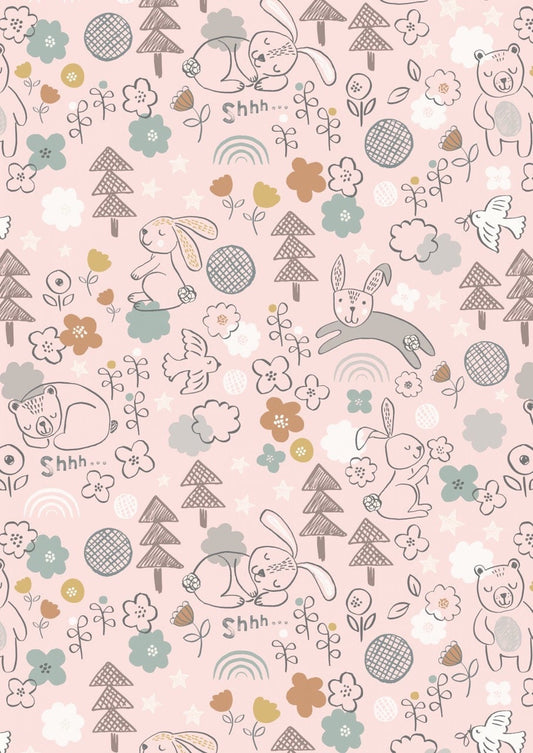END OF BOLT 12.5" Lewis & Irene Bella Bunny and Bear Fabric Collection Bella and Bear on Pink A645.2