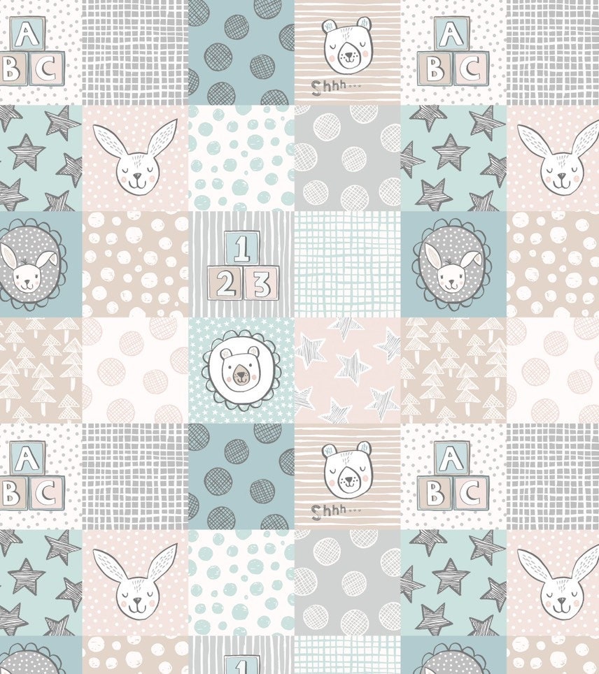 Lewis & Irene Bella Bunny and Bear Fabric Collection 3” Squares on Pale Blue A647.2