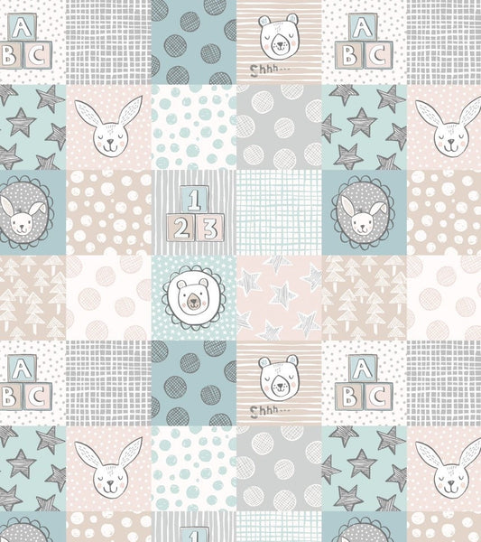 Lewis & Irene Bella Bunny and Bear Fabric Collection 3” Squares on Pale Blue A647.2