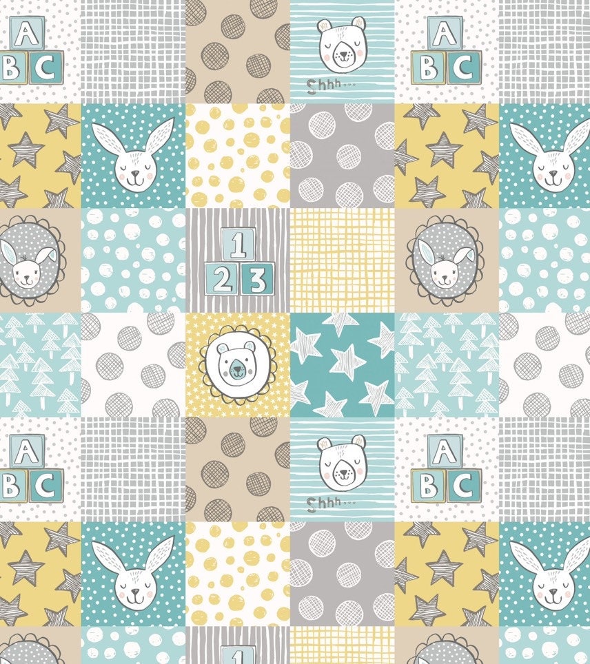 Lewis & Irene Bella Bunny and Bear Fabric Collection 3” Squares on Yellow A647.3