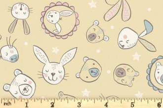 Lewis & Irene Bella Bunny and Bear Fabric Collection Bella and Bear Faces on Yellow A649.2
