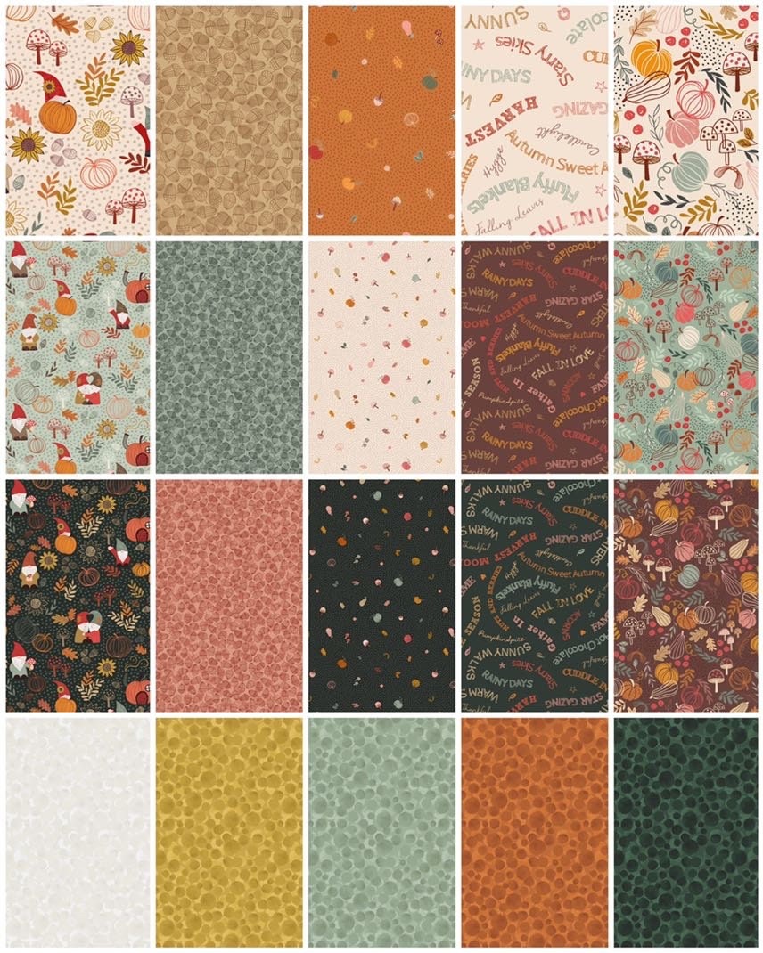 Lewis & Irene Snuggle Season Fabric Collection Autumn Gnomes on Light Sage Premium 100% Cotton Quilt Shop Quality Fabrics