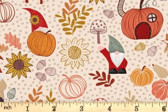END OF BOLT 15" Lewis & Irene Snuggle Season Fabric Collection Autumn Gnomes on Dark Cream A680.1