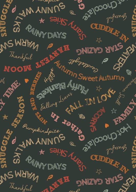 Lewis & Irene Snuggle Season Fabric Collection Cozy Words on Dark Forest Premium 100% Cotton Quilt Shop Quality Fabrics
