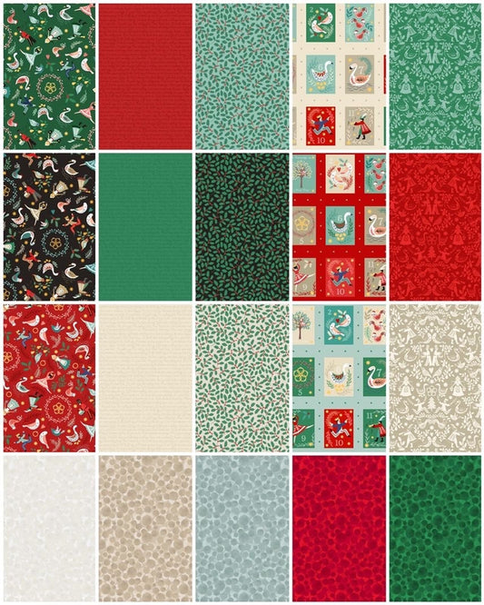 Lewis & Irene 12 Days of Christmas Fabric Collection Christmas Script on Red C78.3