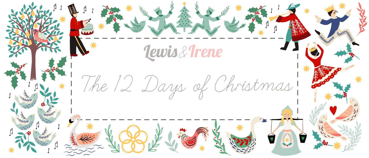 Lewis & Irene 12 Days of Christmas Fabric Collection Christmas Script on Red C78.3