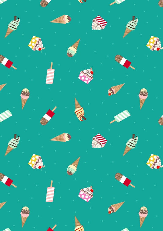 Lewis & Irene Small Things Sweet Fabric Collection Ice Cream on Green Authentic Premium 100% Cotton Quilt Shop Quality Fabrics