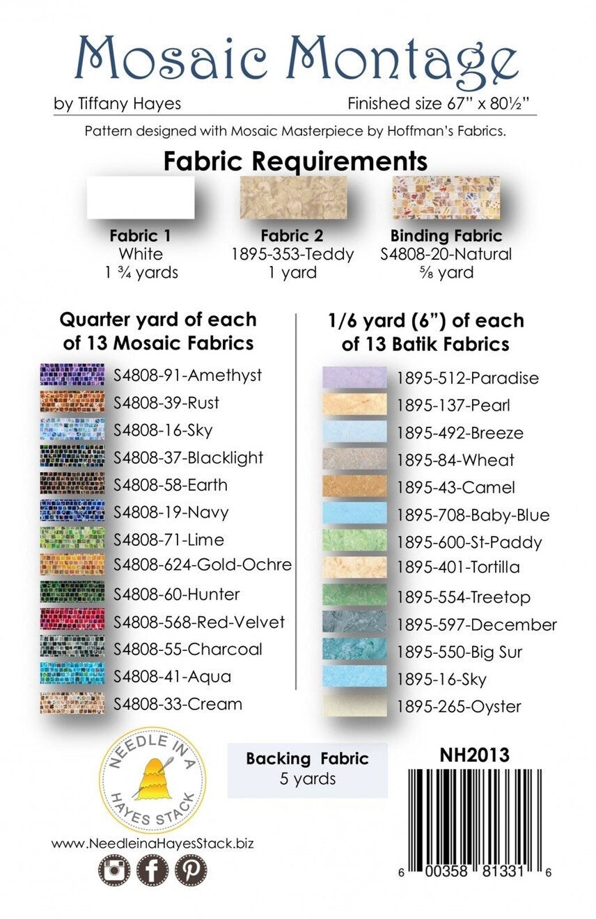 Needle in a Hayes Stack Mosaic Montage Quilt Pattern Finished Size: 67"x80.5"