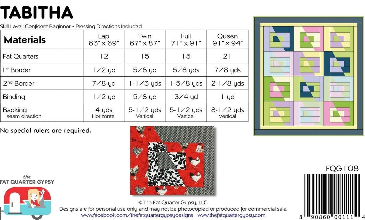 The Fat Quarter Gypsy Tabitha Quilt Pattern (4 Size Variations Per Pattern)