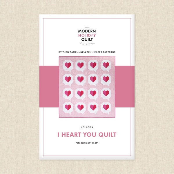 Pen + Paper Patterns I Heart You Quilt Pattern Finished Size: 55"x61" (Optional Fineline Glue Tip Applicator Sets)