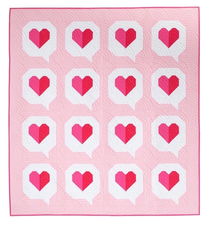 Pen + Paper Patterns I Heart You Quilt Pattern Finished Size: 55"x61" (Optional Fineline Glue Tip Applicator Sets)