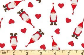 Lewis & Irene Digital Print Tomten's Village Fabric Collection Tomten and Hearts on White Authentic Premium 100% Cotton Fabrics