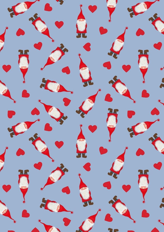 Lewis & Irene Digital Print Tomten's Village Fabric Collection Tomten and Hearts on Blue Authentic Premium 100% Cotton Fabrics