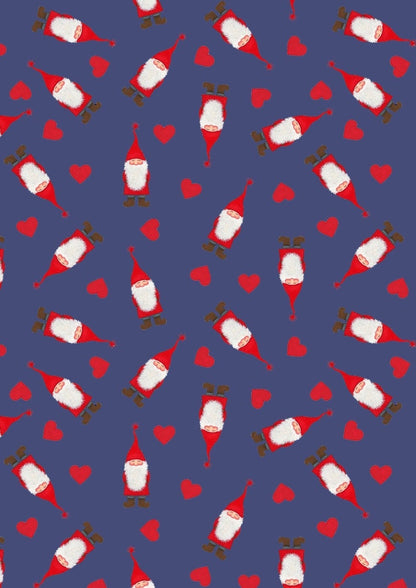 Lewis & Irene Digital Print Tomten's Village Fabric Collection Tomten and Hearts on Dark Blue Authentic Premium 100% Cotton Fabrics