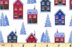 Lewis & Irene Digital Print Tomten's Village Fabric Collection Tomten's Village on White CE19.1