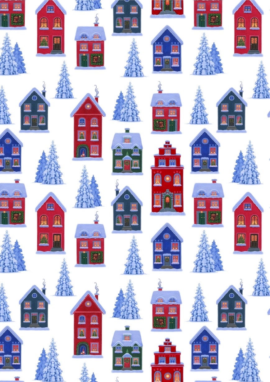 Lewis & Irene Digital Print Tomten's Village Fabric Collection Tomten's Village on White CE19.1