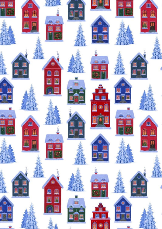 Lewis & Irene Digital Print Tomten's Village Fabric Collection Tomten's Village on White CE19.1