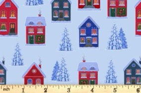 Lewis & Irene Digital Print Tomten's Village Fabric Collection Tomten's Village on Blue Authentic Premium 100% Cotton Fabrics