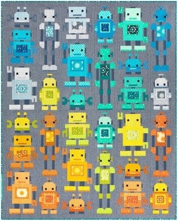 Elizabeth Hartman Robots Quilt Pattern - 2 Size Variations Per Pattern