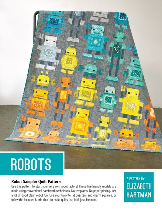 Elizabeth Hartman Robots Quilt Pattern - 2 Size Variations Per Pattern
