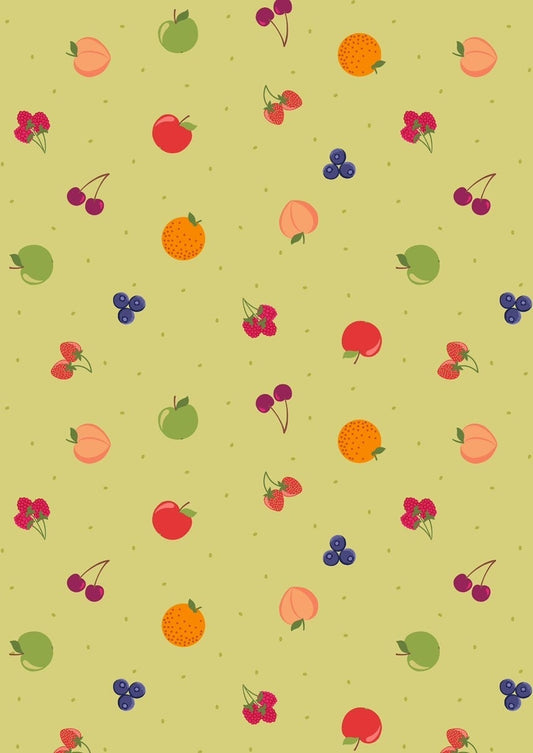 Lewis & Irene Small Things Sweet Fabric Collection Fruit on Lime Green Premium 100% Cotton Quilt Shop Quality Fabrics