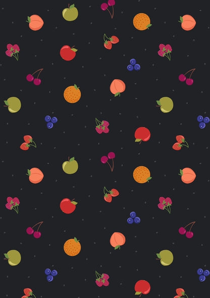 Lewis & Irene Small Things Sweet Fabric Collection Fruit on Black Premium 100% Cotton Quilt Shop Quality Fabrics