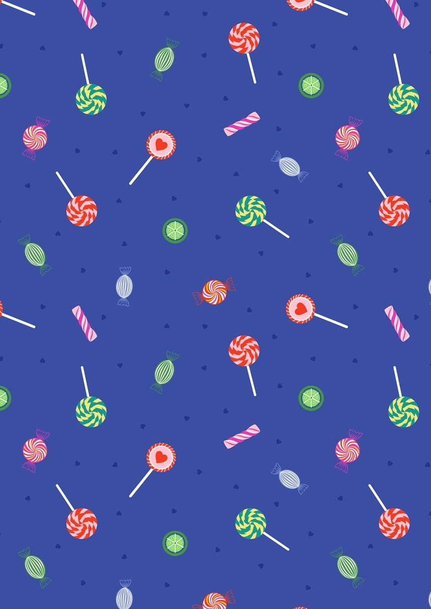 Lewis & Irene Small Things Sweet Fabric Collection Sweets on Bright Blue Authentic Premium 100% Cotton Quilt Shop Quality Fabrics