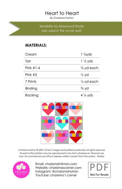 Charisma Horton Heart to Heart Quilt Pattern Finished Size: 72"x72"