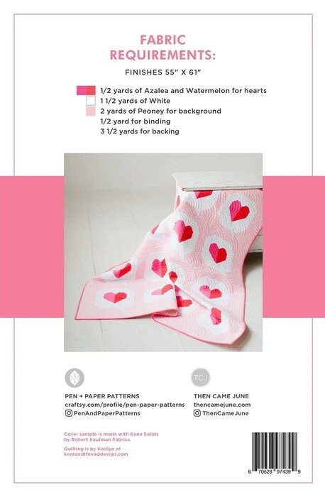 Pen + Paper Patterns I Heart You Quilt Pattern Finished Size: 55"x61" (Optional Fineline Glue Tip Applicator Sets)