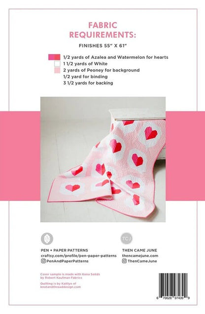 Pen + Paper Patterns I Heart You Quilt Pattern Finished Size: 55"x61" (Optional Fineline Glue Tip Applicator Sets)