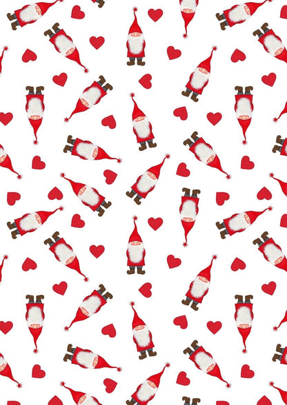 Lewis & Irene Digital Print Tomten's Village Fabric Collection Tomten and Hearts on White Authentic Premium 100% Cotton Fabrics