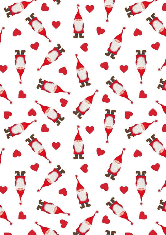 Lewis & Irene Digital Print Tomten's Village Fabric Collection Tomten and Hearts on White Authentic Premium 100% Cotton Fabrics
