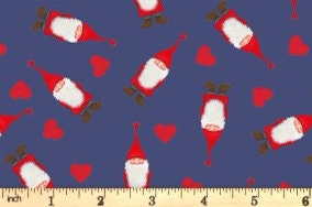Lewis & Irene Digital Print Tomten's Village Fabric Collection Tomten and Hearts on Dark Blue Authentic Premium 100% Cotton Fabrics