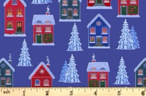 Lewis & Irene Digital Print Tomten's Village Fabric Collection Digital Print Tomten's Village on Dark Blue Authentic Premium 100% Cotton