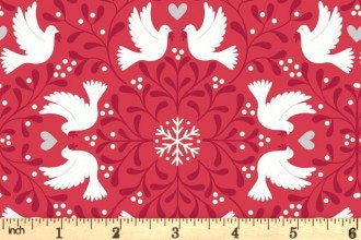 Lewis & Irene Hygge Glow Fabric Collection Glowing Scandi Dove on Red C74.3