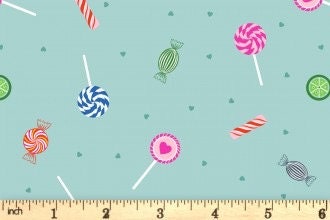 Lewis & Irene Small Things Sweet Fabric Collection Sweets on Duck Egg Blue Premium 100% Cotton Quilt Shop Quality Fabrics