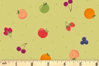 Lewis & Irene Small Things Sweet Fabric Collection Fruit on Lime Green Premium 100% Cotton Quilt Shop Quality Fabrics