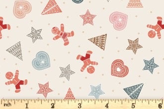 Lewis & Irene Gingerbread Season Fabric Collection Gingerbread Shapes on Cream C88.1